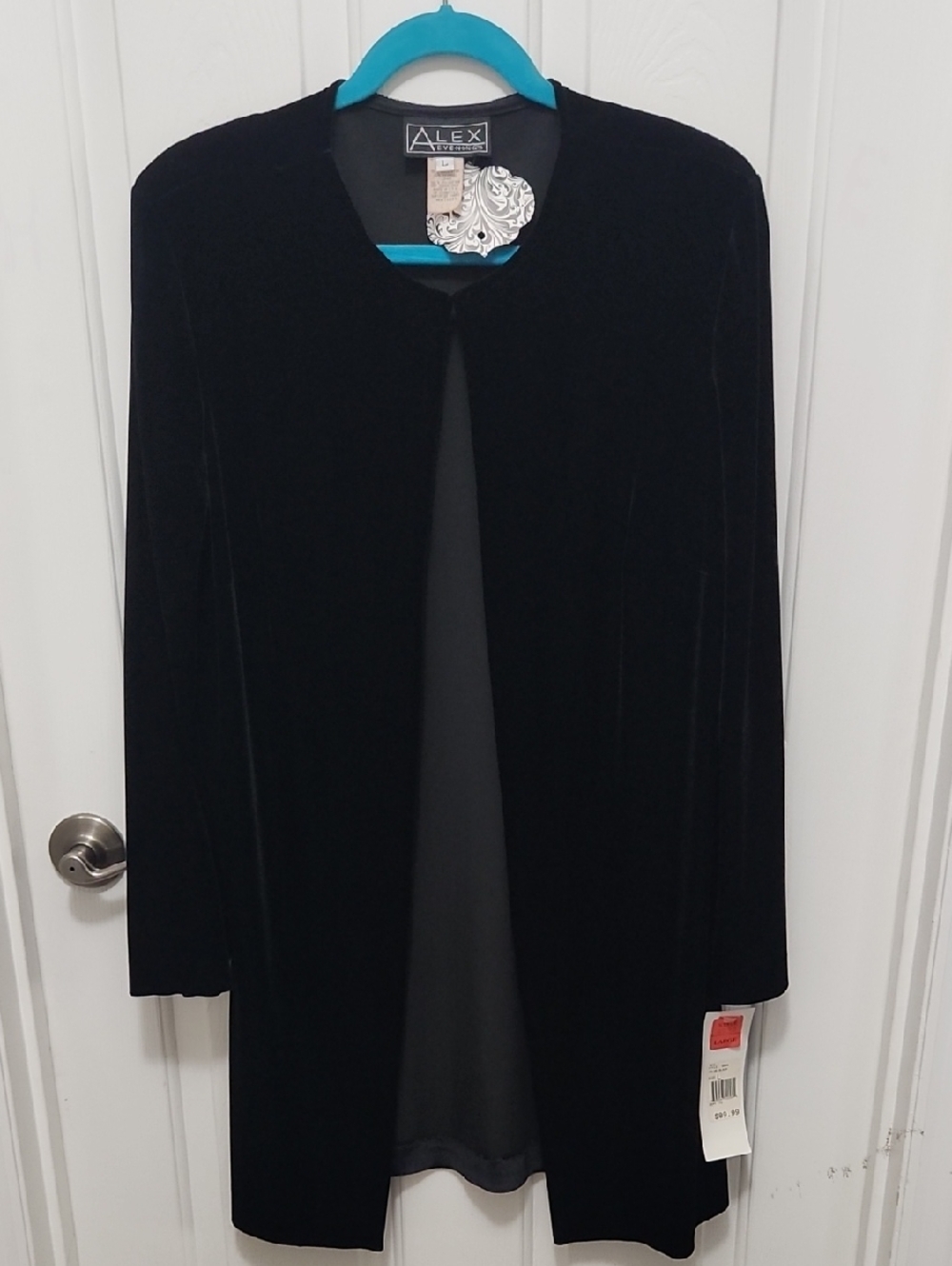 Alex Evenings Black Velvet Open-Front Evening Coat